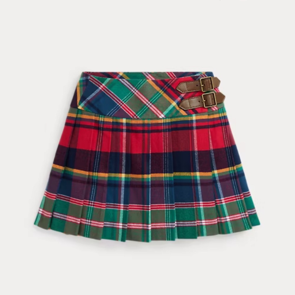 Ralph Lauren Green Sweater and Plaid Skirt Set